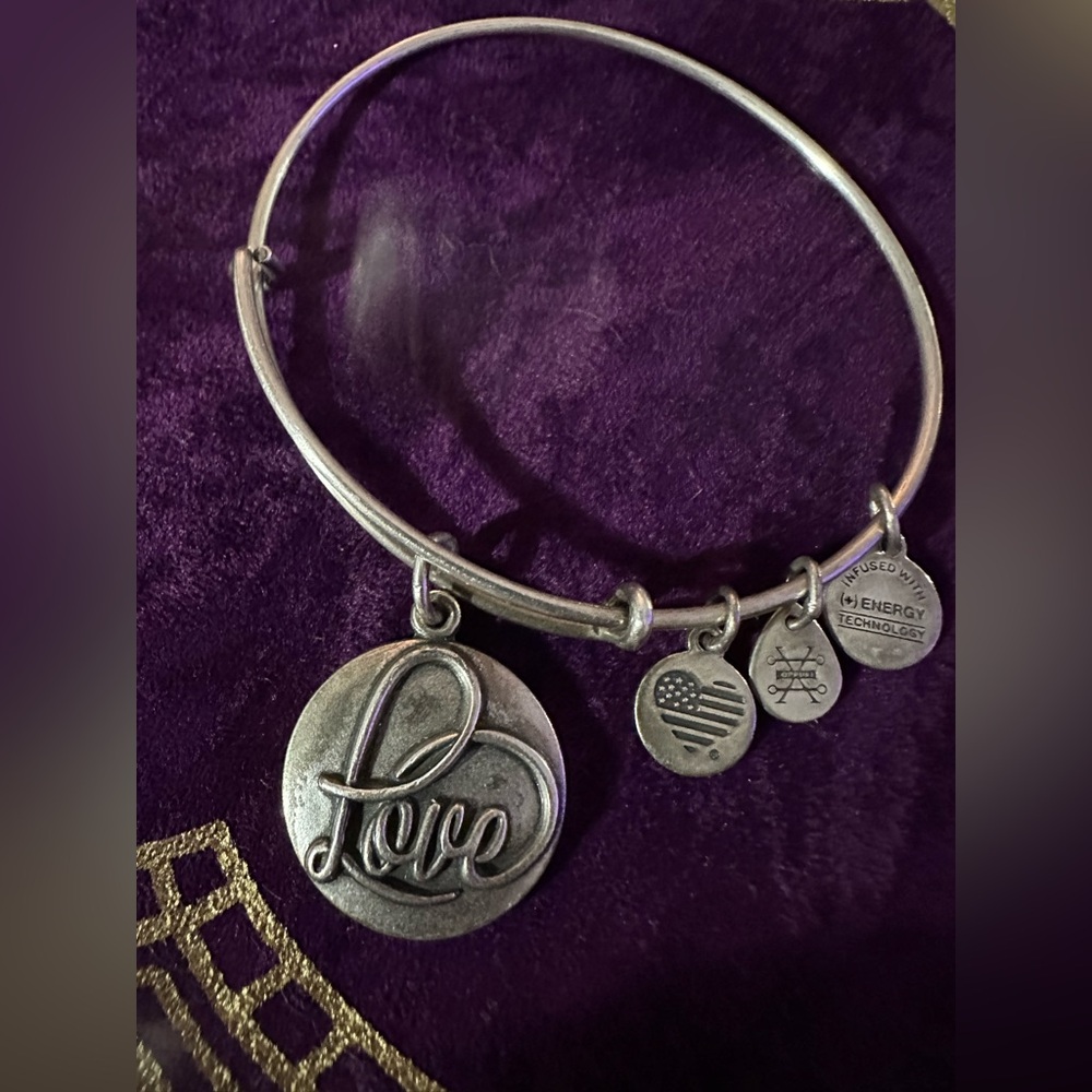 Alex and Ani Rafaelian Silver “Love” Charm Bangle